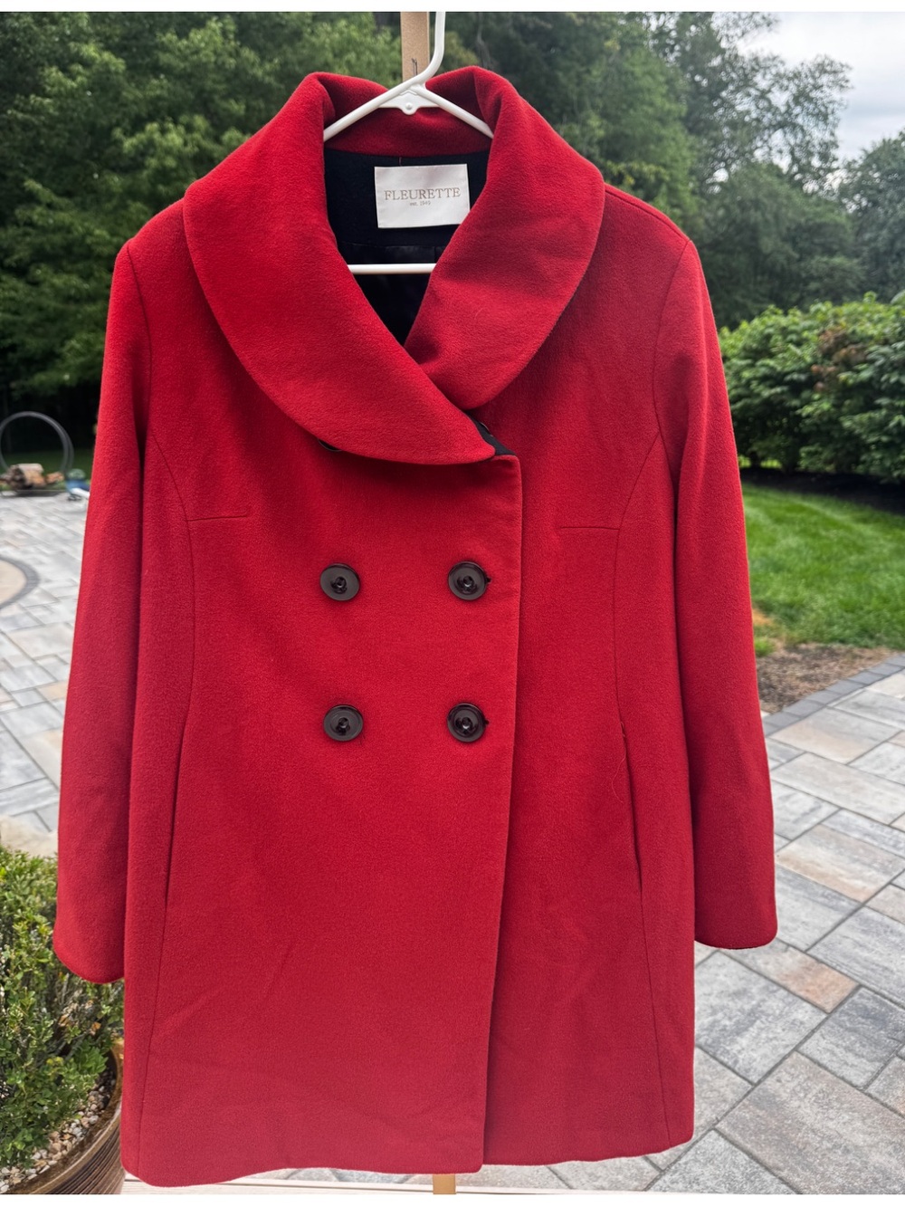 Fleurette Loro Piana 100% Wool Coat Womens 16 Red Double Breasted Italy $1600